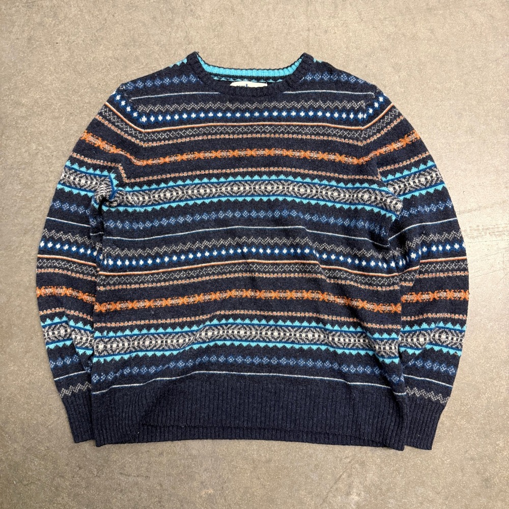 Urban Pipeline Mens Fair Isle Crewneck Sweater Navy Blue Orange Large RN73277